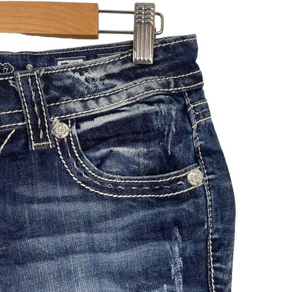 Miss Me Cow hide Crystal Studded Blue Denim JW5915S Boot Cut Stretch Jeans 29 - Picture 4 of 16